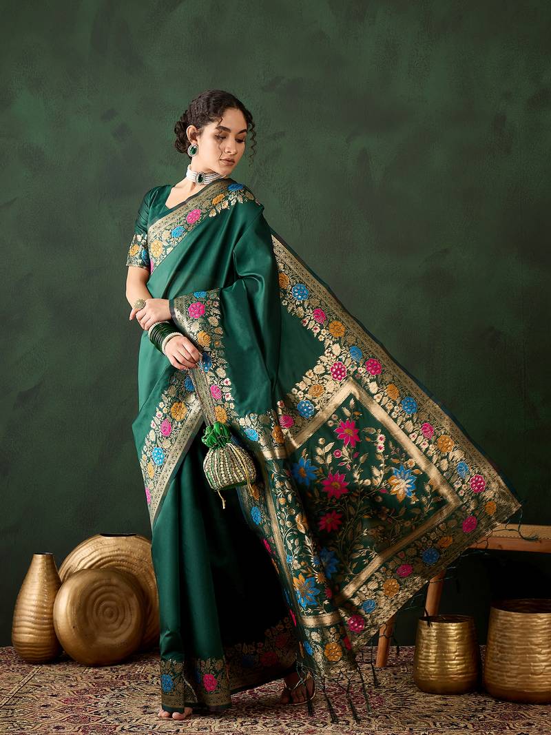 Green poly silk jacquard saree