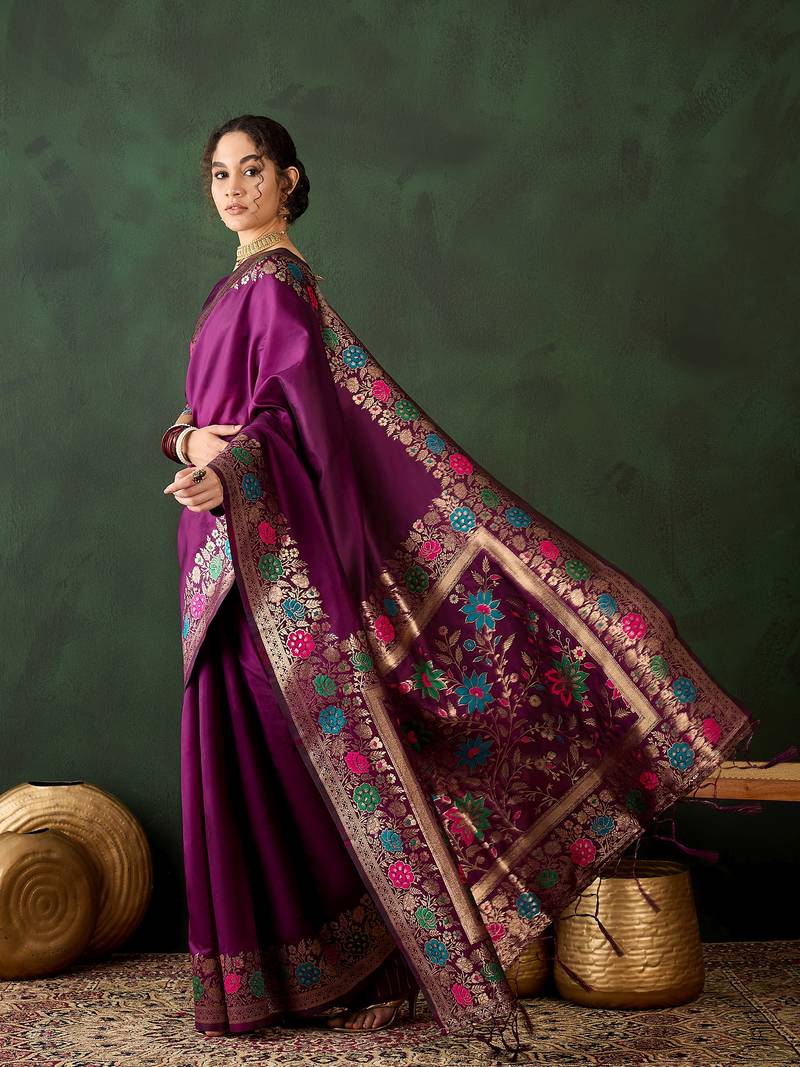 Purple poly silk jacquard saree