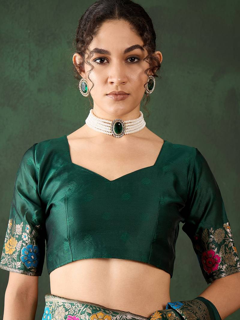 Green poly silk jacquard saree