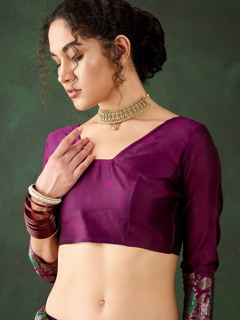 Purple poly silk jacquard saree