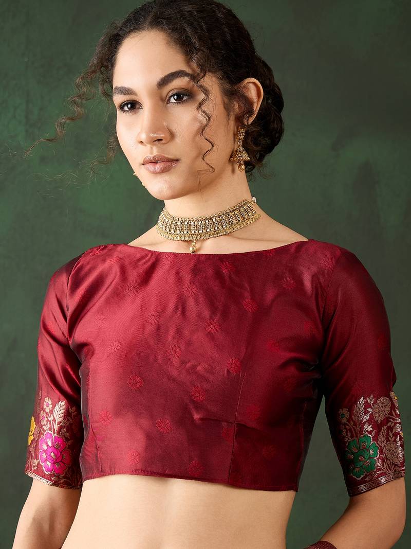 Maroon poly silk jacquard saree