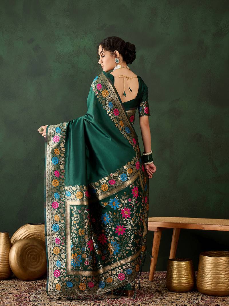 Green poly silk jacquard saree