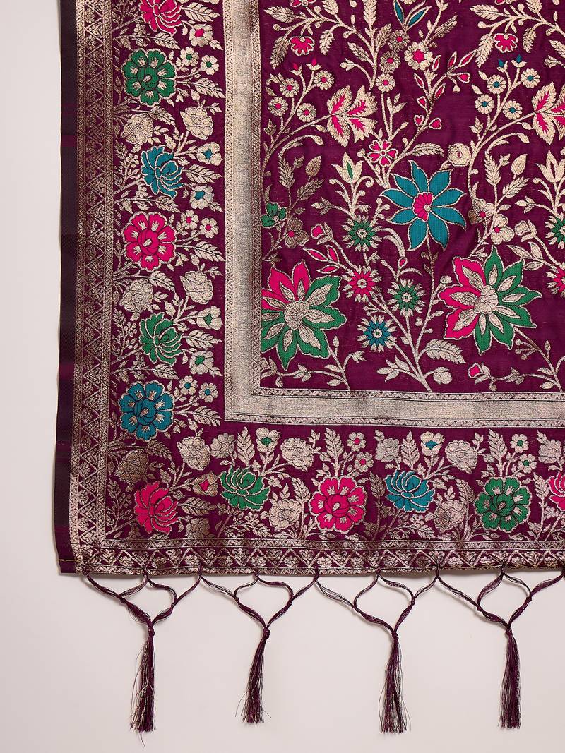 Purple poly silk jacquard saree