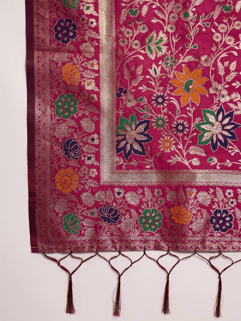 Pink poly silk jacquard saree