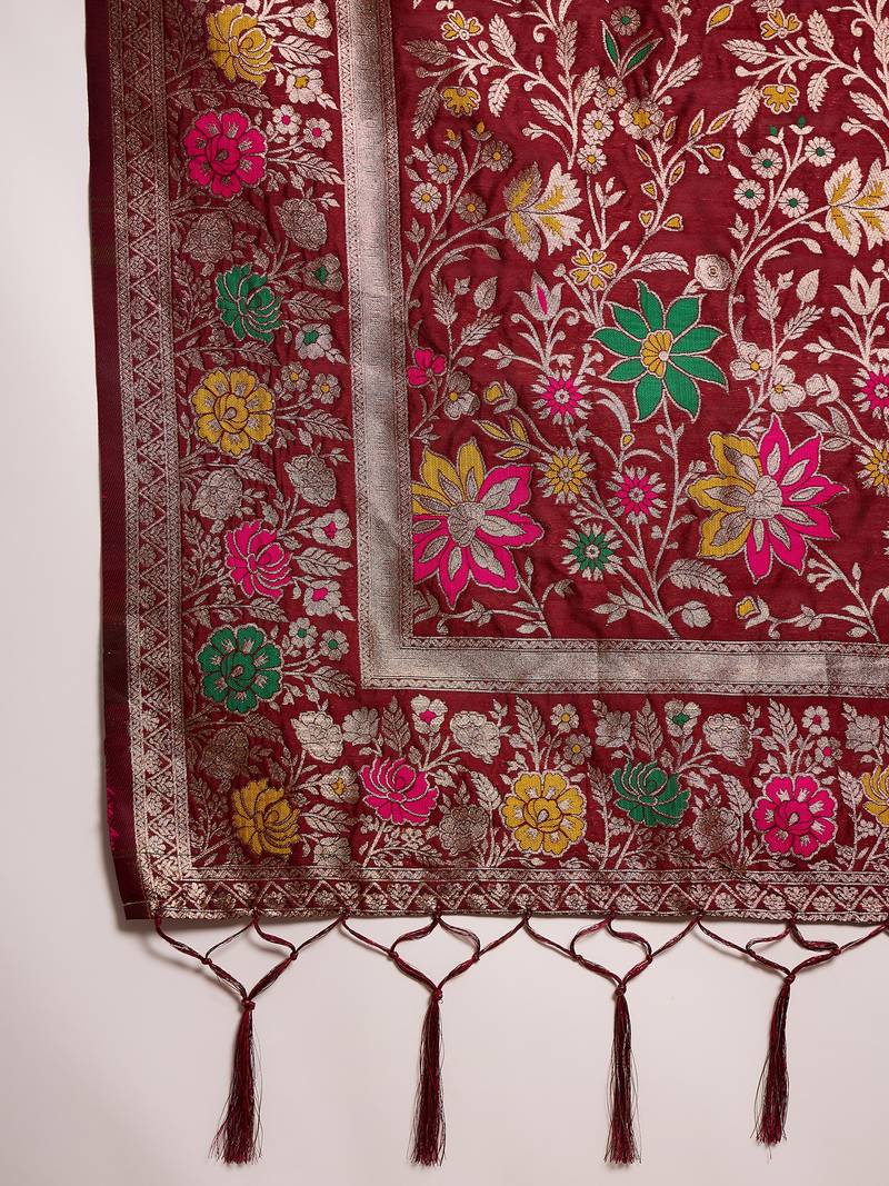 Maroon poly silk jacquard saree