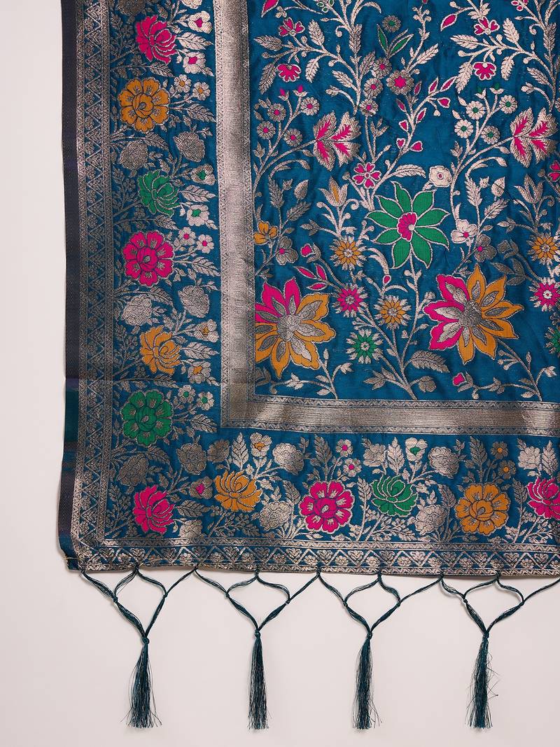 teal poly silk jacquard saree