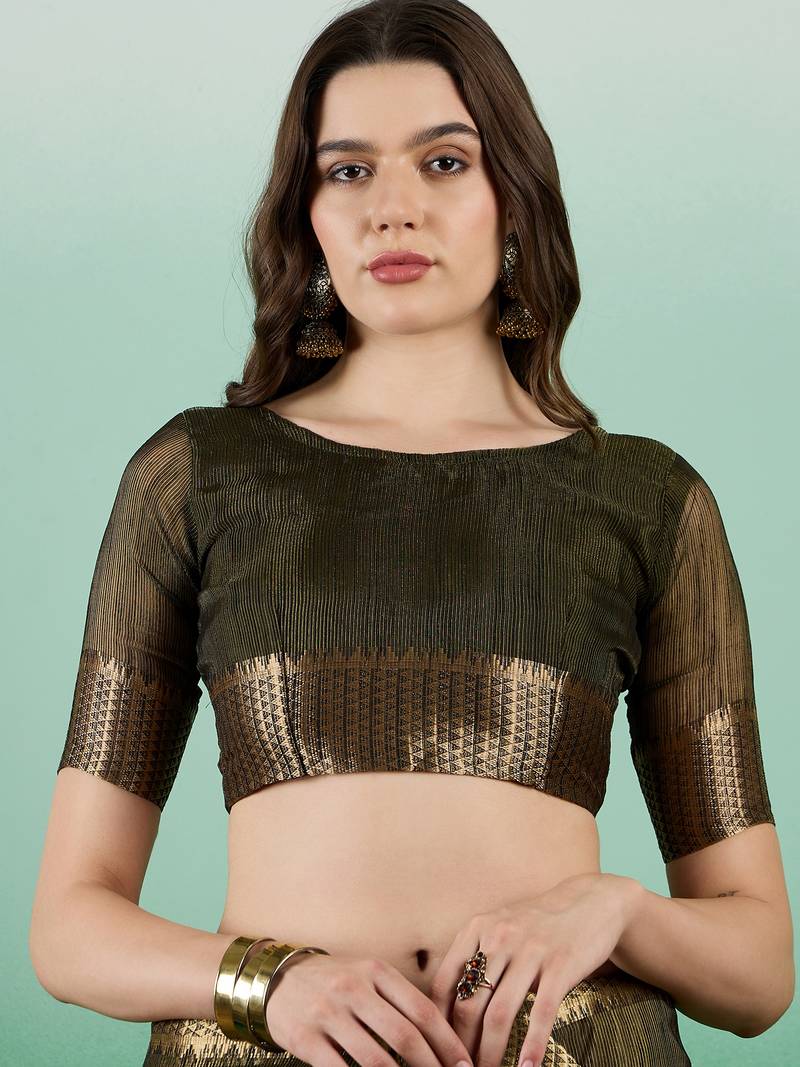 mehendi khadi organza intricate embroidery work saree with blouse piece