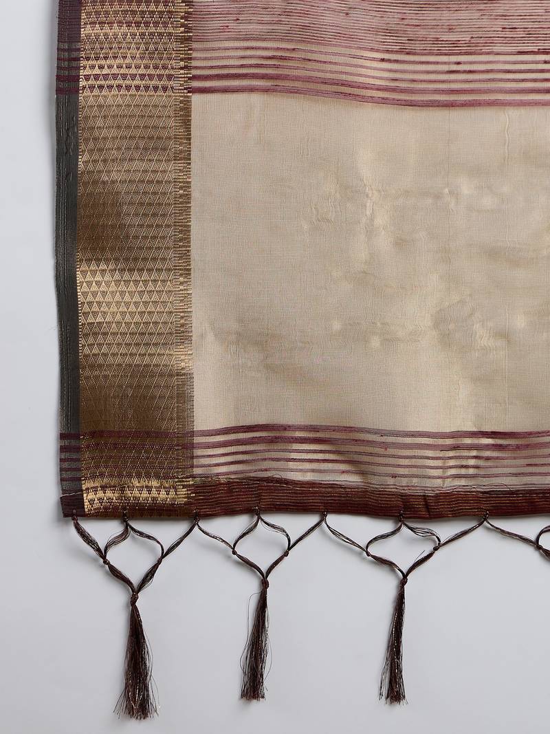 brown khadi organza intricate embroidery work saree with blouse piece