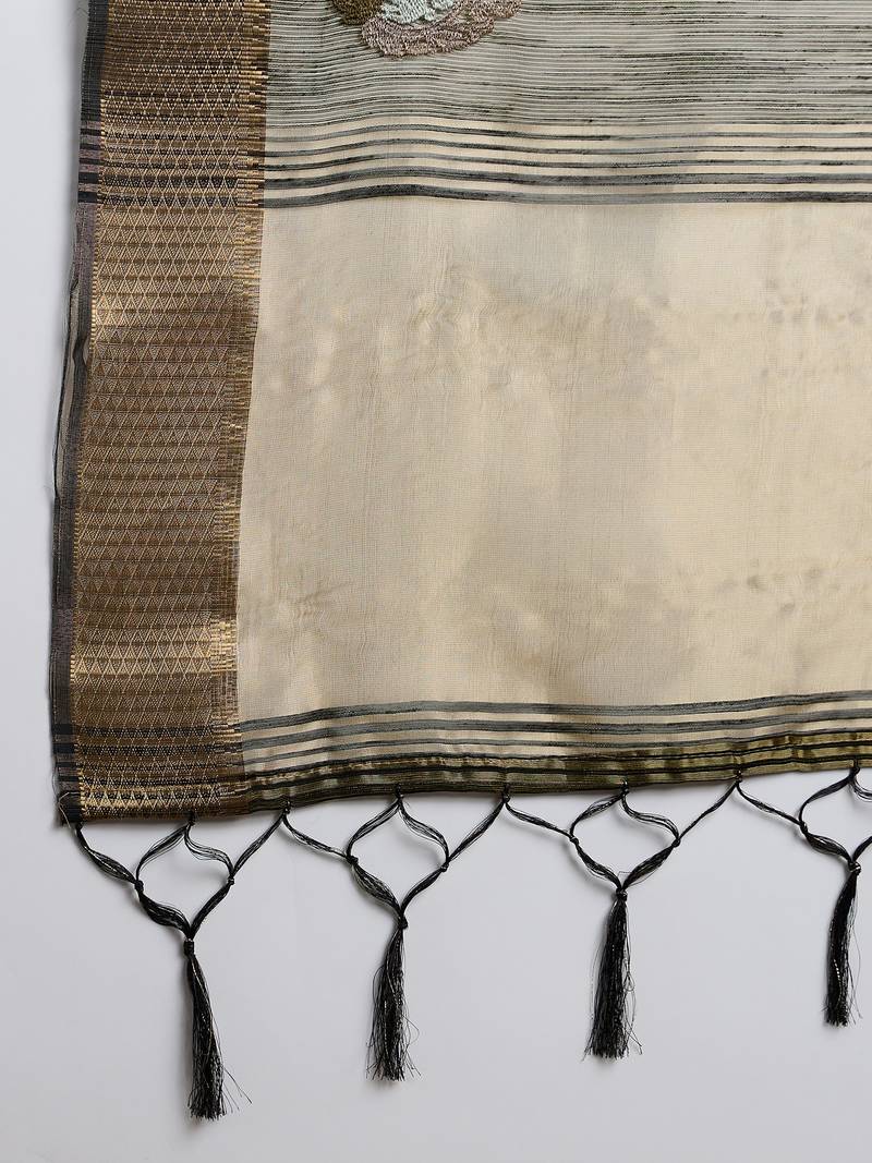 mehendi khadi organza intricate embroidery work saree with blouse piece