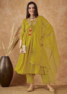 Trendmalls Art Silk Embroidery Salwar Suit Set Kurta Pant with Dupatta 1