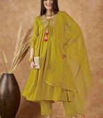 Art Silk Embroidery Salwar Suit Set Kurta Pant with Dupatta