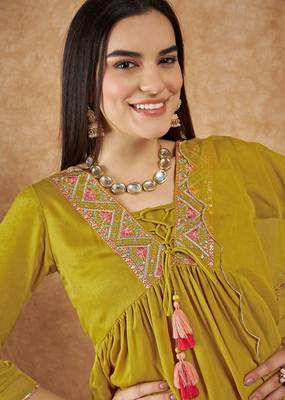 Trendmalls Art Silk Embroidery Salwar Suit Set Kurta Pant with Dupatta 3