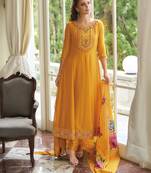 Women's vichitra silk embroidered kurta pant set with swarosky diamond dupatta