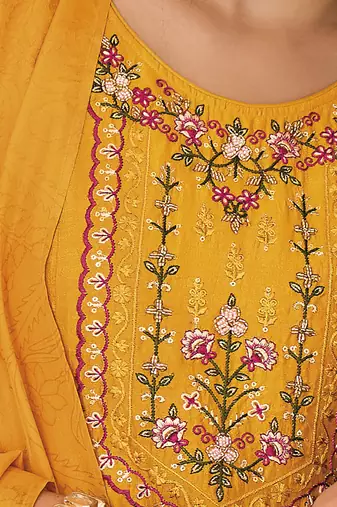 Women's vichitra silk embroidered kurta pant set with swarosky diamond dupatta