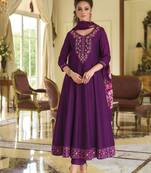 Women's vichitra silk embroidered kurta pant set with swarosky diamond dupatta