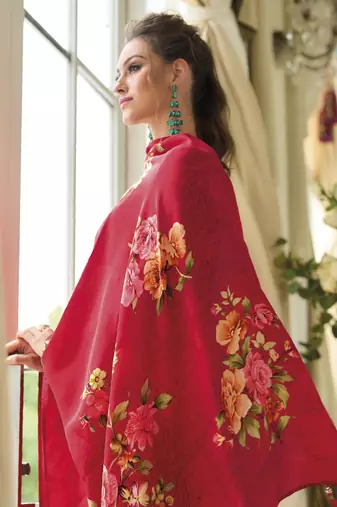 Women's vichitra silk embroidered kurta pant set with swarosky diamond dupatta