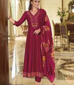 Women's vichitra silk embroidered kurta pant set with swarosky diamond dupatta