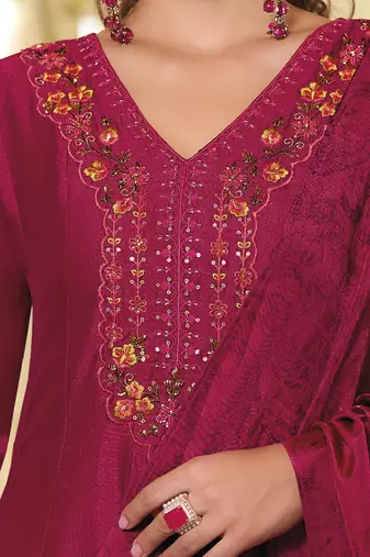 Women's vichitra silk embroidered kurta pant set with swarosky diamond dupatta