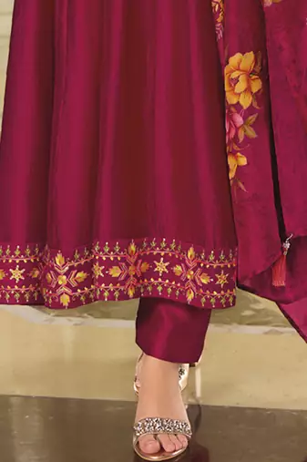 Women's vichitra silk embroidered kurta pant set with swarosky diamond dupatta
