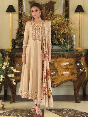 Women's vichitra silk embroidered kurta pant set with swarosky diamond dupatta 1