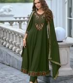 Women's vichitra silk embroidered kurta pant set with swarosky diamond dupatta