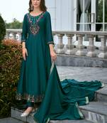 Women's vichitra silk embroidered kurta pant set with swarosky diamond dupatta