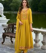 Women's vichitra silk embroidered kurta pant set with swarosky diamond dupatta