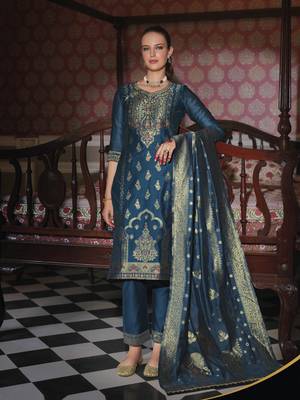 Women's vichitra silk embroidered kurta pant set with swarosky diamond dupatta 1
