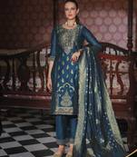 Women's vichitra silk embroidered kurta pant set with swarosky diamond dupatta