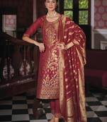 Women's vichitra silk embroidered kurta pant set with swarosky diamond dupatta