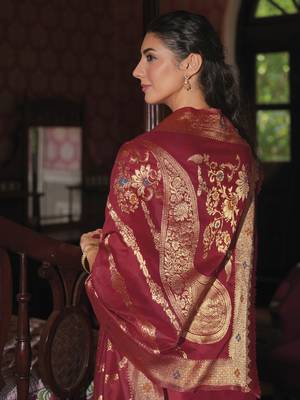 Women's vichitra silk embroidered kurta pant set with swarosky diamond dupatta 4