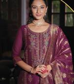 Women's vichitra silk embroidered kurta pant set with swarosky diamond dupatta