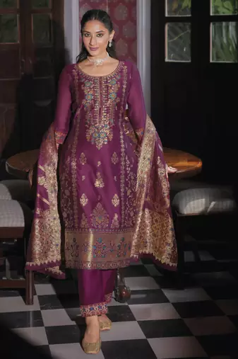 Women's vichitra silk embroidered kurta pant set with swarosky diamond dupatta