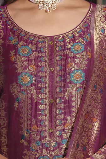 Women's vichitra silk embroidered kurta pant set with swarosky diamond dupatta