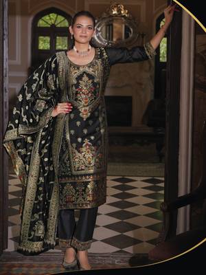 Women's vichitra silk embroidered kurta pant set with swarosky diamond dupatta 3