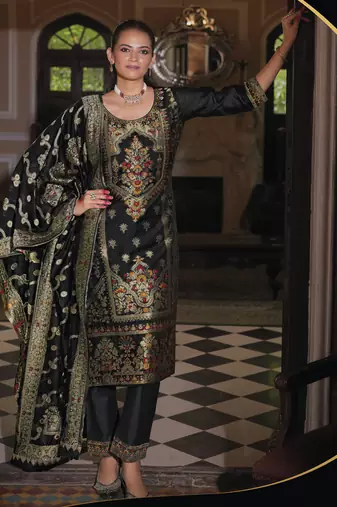 Women's vichitra silk embroidered kurta pant set with swarosky diamond dupatta