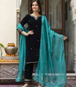 Velvet Embroidery Salwar Suit Set Kurta Pant with Dupatta