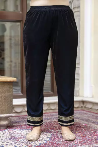 Trendmalls Velvet Embroidery Salwar Suit Set Kurta Pant with Dupatta