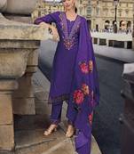 Women's vichitra silk embroidered kurta pant set with swarosky diamond dupatta