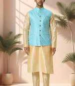 Blue jacket kurta for men"s