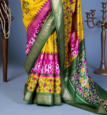 yellow polyester viscose silk patola printed saree 4