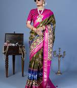 mehendi green polyester viscose silk patola printed saree