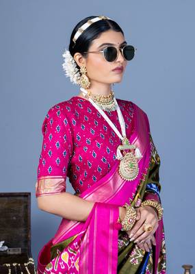 mehendi green polyester viscose silk patola printed saree 2