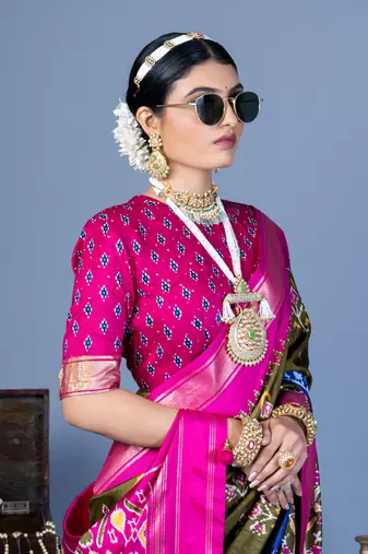 mehendi green polyester viscose silk patola printed saree
