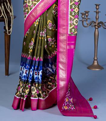 mehendi green polyester viscose silk patola printed saree 4