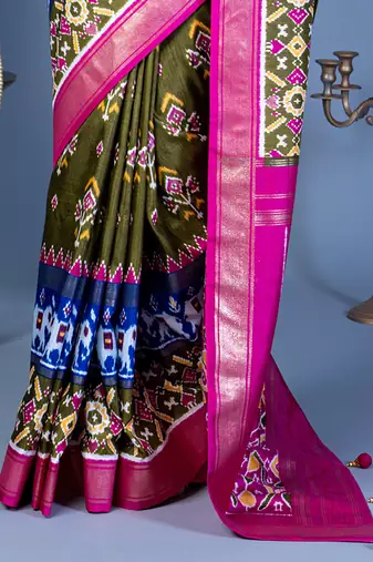 mehendi green polyester viscose silk patola printed saree