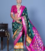 teal polyester viscose silk patola printed saree