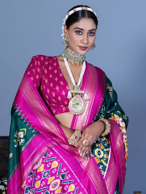 teal polyester viscose silk patola printed saree 2
