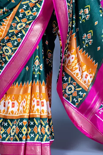 teal polyester viscose silk patola printed saree