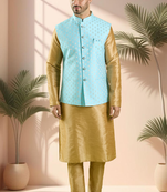 Blue jacket kurta for men"s